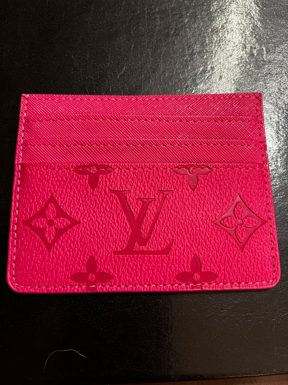 Louis. Vuitton. Pink Embossed Monogram Card Wallet